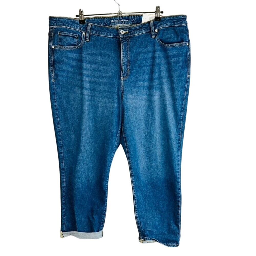 New Style Co Womans Sz‎ 22W Plus Jeans Blue Boyfriend Mid Rise Stretch NWT